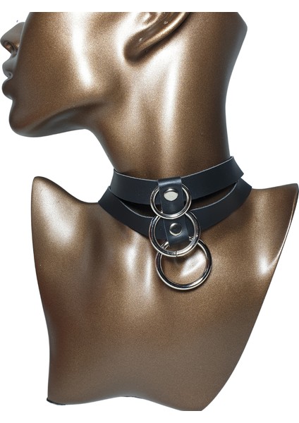 Halkalı Gotik Suni Deri Choker