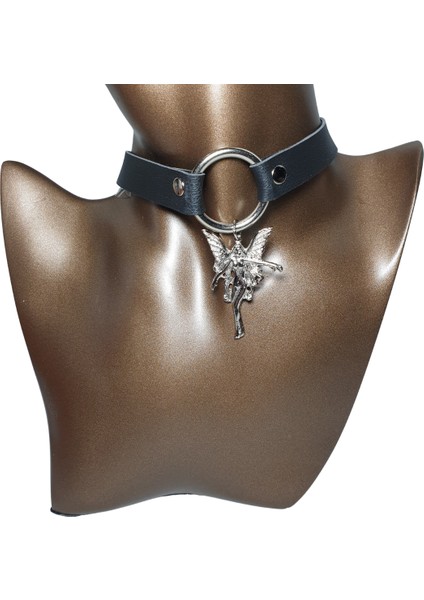 Halkalı Melek Figürlü Fairycore Gotik Suni Deri Choker fiyatları