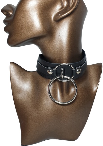 Halkalı Gotik Suni Deri Choker