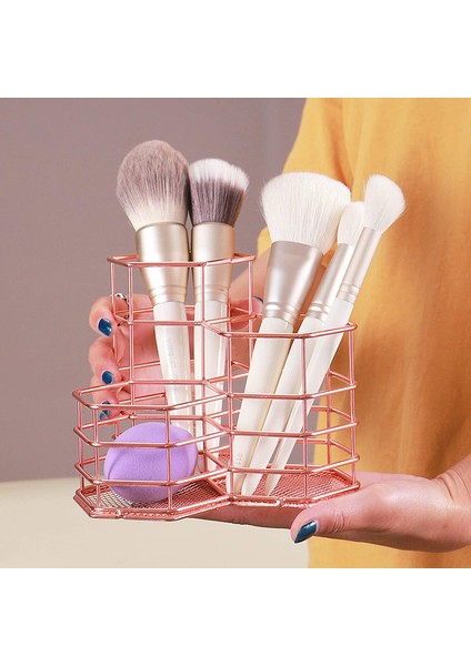 Metal Izgara Makyaj Organizatör Makyaj Fırça Tutucu Kozmetik Güzellik Süngerler Blender Depolama Kalem Kalem Kupası (Yurt Dışından) indirimleri
