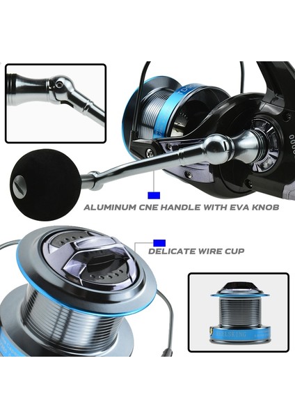 Iplik Reel 9000 Tuzlu Su Balıkçılık Reel Metal Makarası 20KG / 44LB Sürükle Gücü Uzun Uzak Surfcasting Trolling Molinete | Balıkçılık Makaraları (TD9000BLACK Mavi) (Yurt Dışından)