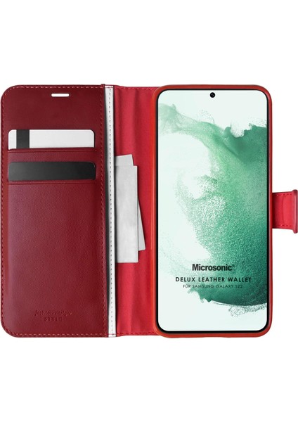 Samsung Galaxy S22 Kılıf Delux Leather Wallet Kırmızı