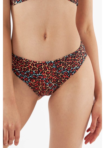 Renkli Leopar Tek Alt Bikini