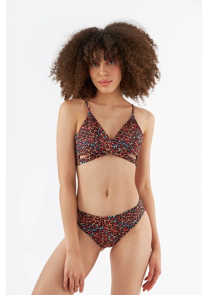 Renkli Leopar Tek Alt Bikini