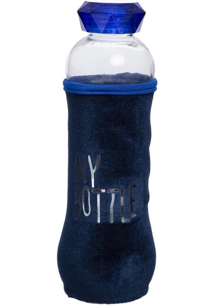 Kadife Mavi Kılıflı Kristal Kapak Matara 600 ml