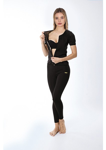 Sauna Termal Tayt ve Üst 2 Li Takım Zayıflama Terleme Spor Eşofmanı