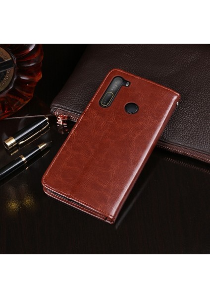 Htc Desire Için 20 Pro Çılgın At Doku Kılıfı Kahverengi modelleri
