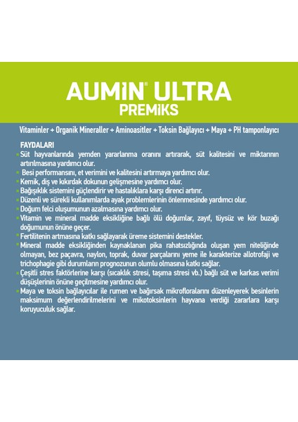 Aumın Ultra 25 Kg - Vitaminler+Organik Mineraller+Aminoasitler+Toksin Bağlayıcı+Maya+Ph Tamponlayıcı modelleri