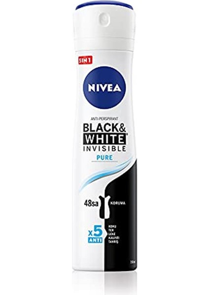Nıvea Kadın Sprey Deodorant Black&White Invisible Pure 48 Saat Anti-Perspirant Koruma 150ml