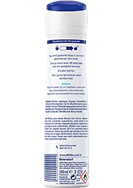 Nıvea Kadın Sprey Deodorant Black&White Invisible Pure 48 Saat Anti-Perspirant Koruma 150ml