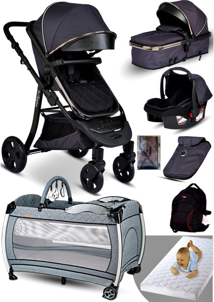 Yeni Doğan Set 9 In 1 Baby Home 985 Tavel Sistem Bebek Arabası ve 600 Park Yatak Oyun Parkı Beşik