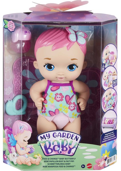 My Garden Baby Kelebek Bebeğimin Bakım Zamanı - Pembe Saçlı Bebek (30 Cm), Tekrar Kullanılabilir Bez, Kıyafet ve Kanatları ile, 3 Yaş ve Üzeri Gyp10