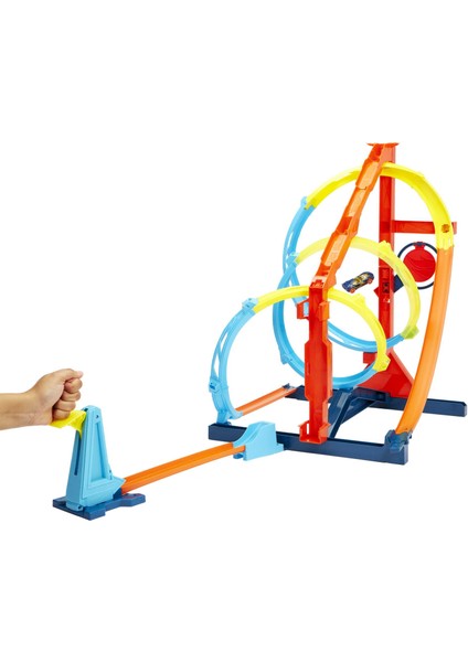 Track Builder Spiral Dönüşlü Pist Oyun Seti, Yaratıcı Spiral Pist Yarışları, Hedefi Vurmanın 2 Yolu, 1 Adet Hot Wheels Araç Dahil, 6 Yaş ve Üzeri HDX79