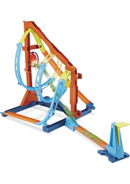 Track Builder Spiral Dönüşlü Pist Oyun Seti, Yaratıcı Spiral Pist Yarışları, Hedefi Vurmanın 2 Yolu, 1 Adet Hot Wheels Araç Dahil, 6 Yaş ve Üzeri HDX79
