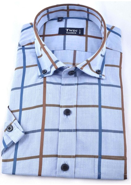 Twın 411-0104 Clasic Kısa Kollu Gömlek/mavi/m