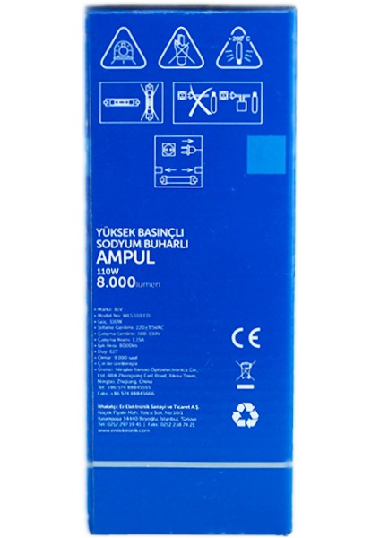 110W 130V 8000LM 2200K E27 Elips Sodyum Buharlı Ampul