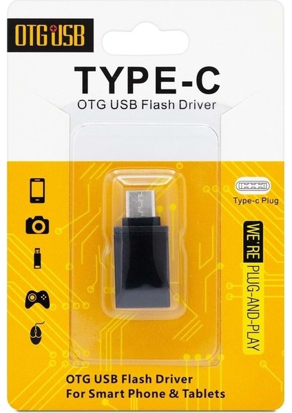 Otg Type-C To USB Çevirici Otg Type-C To USB Siyah Metal Kutulu Hadron HN4457K