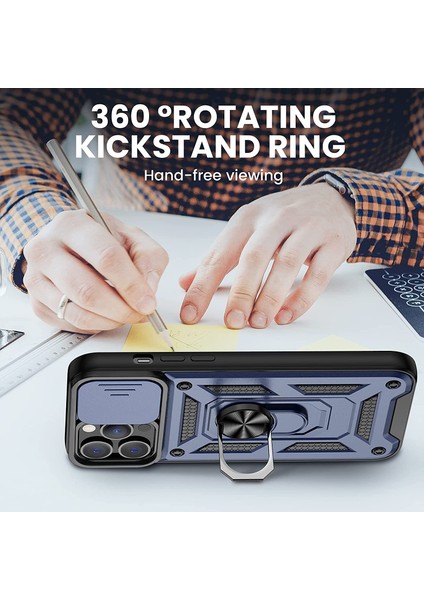 Apple iPhone 13 Pro Kılıf Sert Silikon Tank Aramid Sürgülü Vega Yüzüklü Lacivert fırsatları