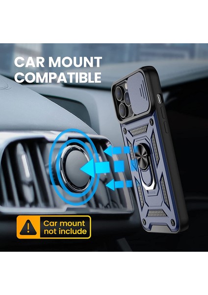Apple iPhone 13 Pro Max Kılıf Sert Silikon Tank Aramid Sürgülü Vega Yüzüklü Lacivert