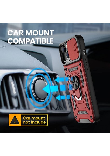 Casestreet Apple iPhone 13 Kılıf Sert Silikon Tank Aramid Sürgülü Vega Yüzüklü Kırmızı fırsatları