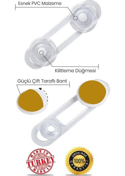 10 Adet Çocuk Çekmece Kilidi ve Dolap Kilidi Bebek Güvenlik Koruma Kilidi Koruyucu Kilit 10 Adet