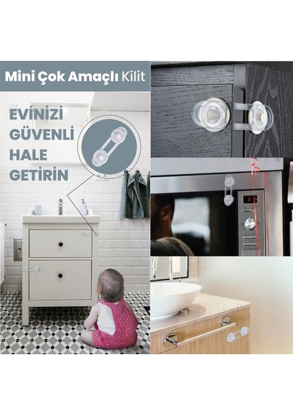 10 Adet Çocuk Çekmece Kilidi ve Dolap Kilidi Bebek Güvenlik Koruma Kilidi Koruyucu Kilit 10 Adet