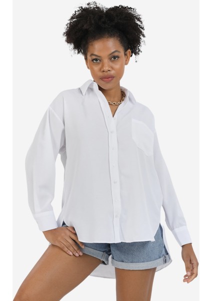 Kırık Beyaz Boyfriend Gömlek