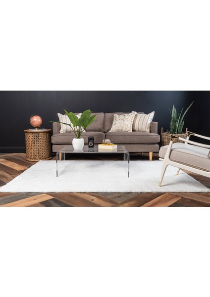 Solid Shaggy Makine Halısı 4371M Beyaz 150 cm x 230 cm Dikdörtgen fiyatları