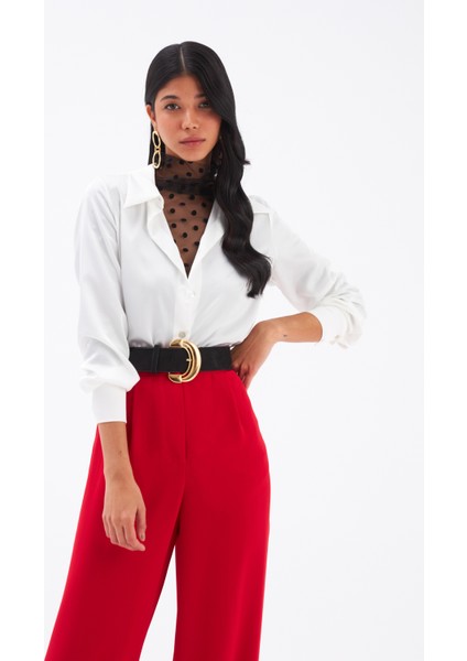 Oversize Saten Gömlek - Ekru modelleri