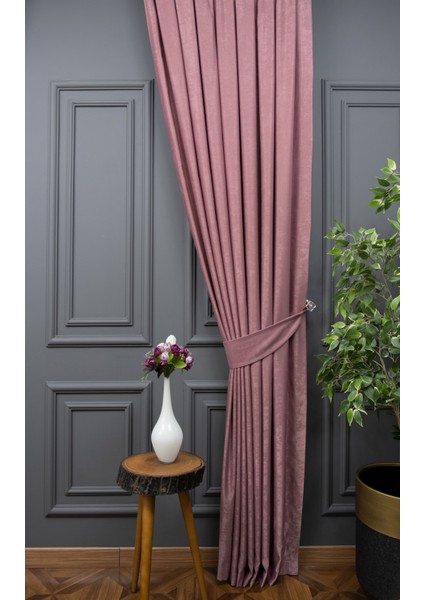 Gül Kurusu Düz Renk Pileli Soft Fon Perde, 1/2 Seyrek Pile, Tek Kanat 50 x 260 cm