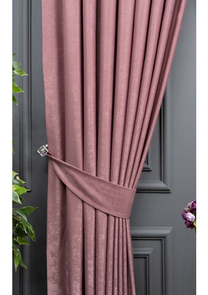 Gül Kurusu Düz Renk Pileli Soft Fon Perde, 1/2 Seyrek Pile, Tek Kanat 50 x 260 cm