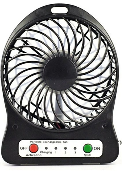 Vantilatör Şarjlı Mini 3 Kademe Mini Fan Siyah
