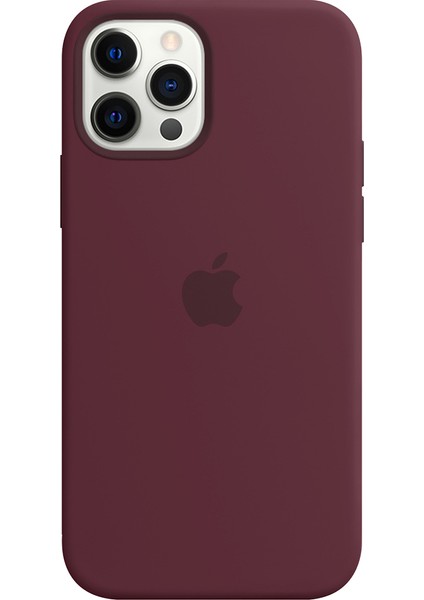 Apple iPhone 12 Pro Silikon Kılıf Logolu Lansman Kılıf-Bordo