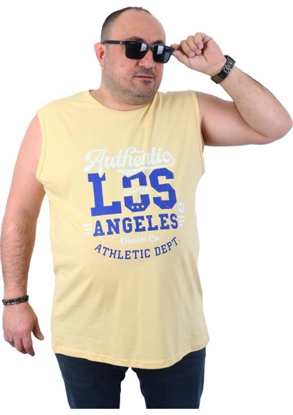 Erkek Büyük Beden Atlet Bis Yaka Los Angeles Sarı 22136-4-STD