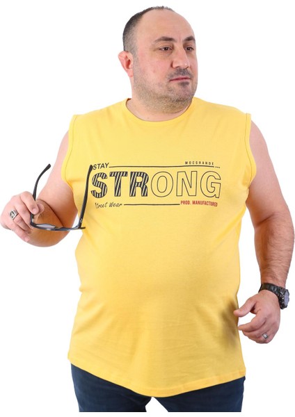 Erkek Büyük Beden T-Shirt Bis Yaka Strong Hardal 22127-3-STD