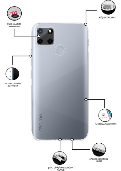 Realme C25 ile Uyumlu Kapak Tıpalı Kamera Korumalı Şeffaf Premier ile Uyumlu Kılıf