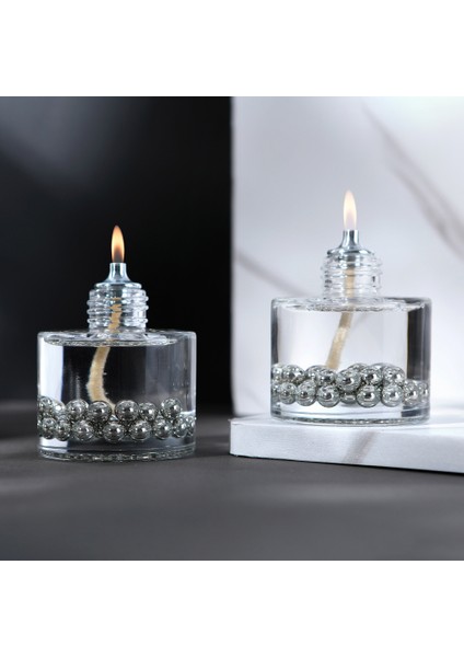 Silver Pearl Cylinder Dekoratif Kandil Mum 2'li Set
