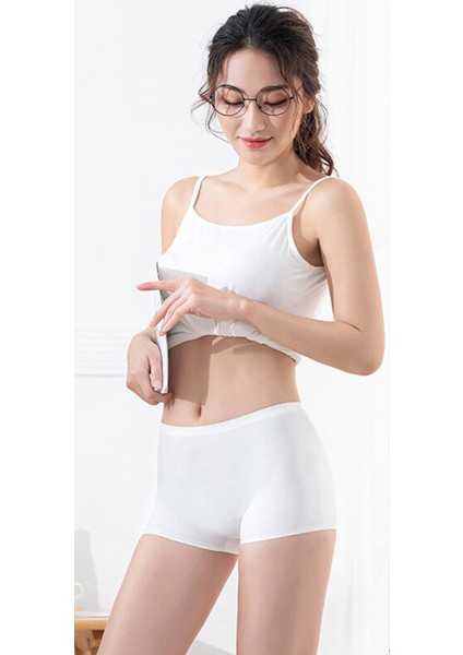 2 Adet Kadın Dikişsiz Görünmez Iz Yapmaz Mini Şort Boxer Beyaz