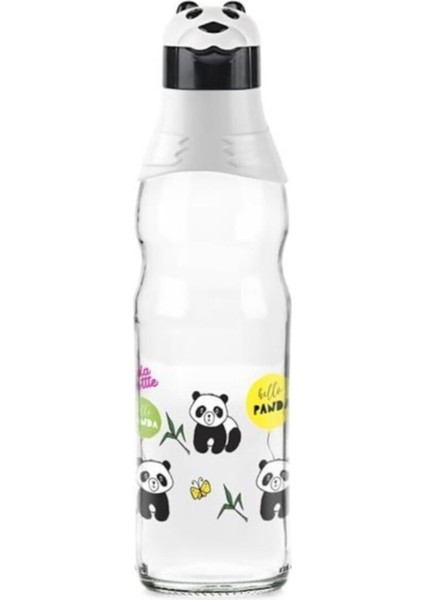 Panda Desenli Cam Şişe 1 Lt Şişe Temizleme Fırçası Hediye
