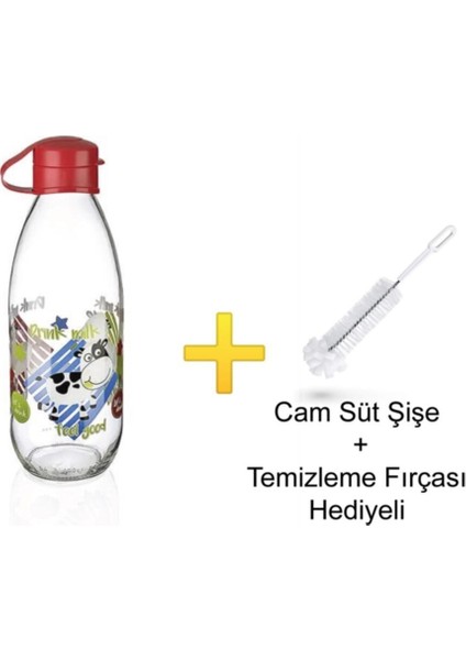 Süt - Su Şişesi Moo Bottle 1 Litre + Şişe Temizleme Fırçası Hediye
