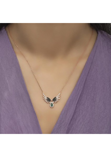 Melek Kanadı Motifli Rose Gümüş Bayan Kolye fiyatları