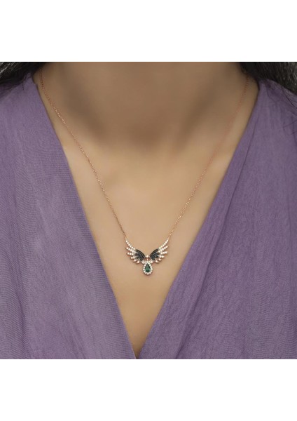 Melek Kanadı Motifli Rose Gümüş Bayan Kolye modelleri