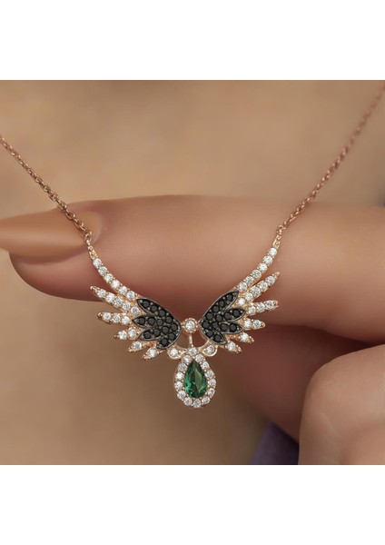 Melek Kanadı Motifli Rose Gümüş Bayan Kolye fırsatları