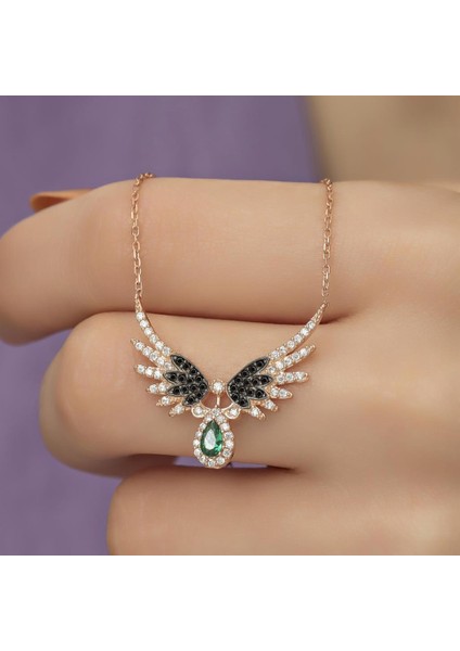 Melek Kanadı Motifli Rose Gümüş Bayan Kolye indirimleri