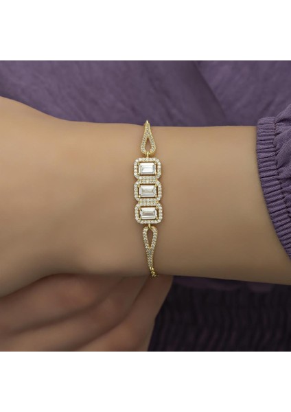 Zirkon Taşlı Üç Sıra Baget Gümüş Bayan Bileklik