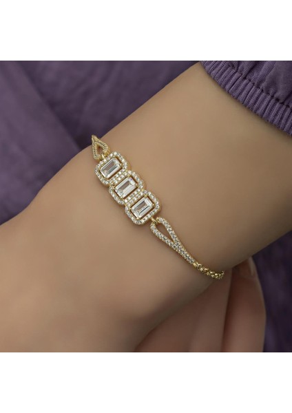 Zirkon Taşlı Üç Sıra Baget Gümüş Bayan Bileklik fiyatları