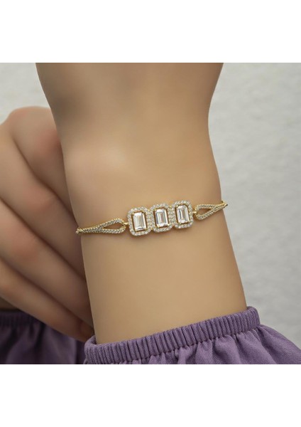 Zirkon Taşlı Üç Sıra Baget Gümüş Bayan Bileklik modelleri