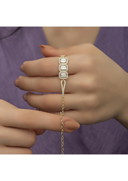 Zirkon Taşlı Üç Sıra Baget Gümüş Bayan Bileklik fırsatları