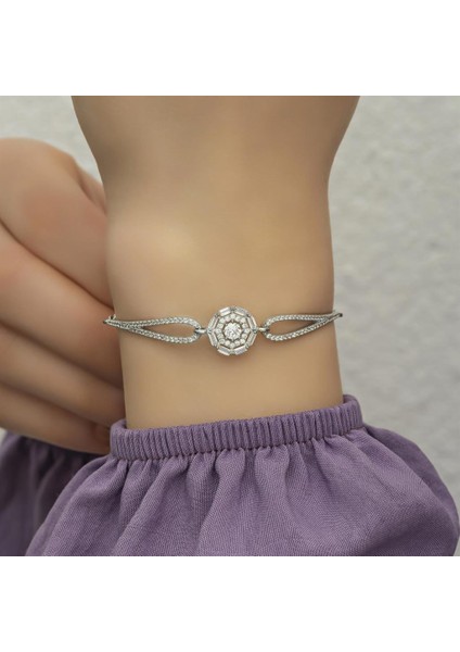 Rodyumlu Baget Zirkon Taşlı Yuvarlak Gümüş Bayan Bileklik fırsatları