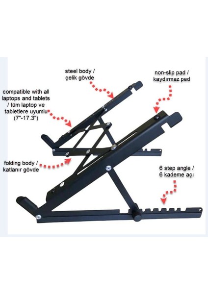 Katlanabilir, Çelik Laptop Standı Soğutucu Yükseltici Notebook/Dizüstü/Tablet, Tüm Ekranlarla Uyumlu